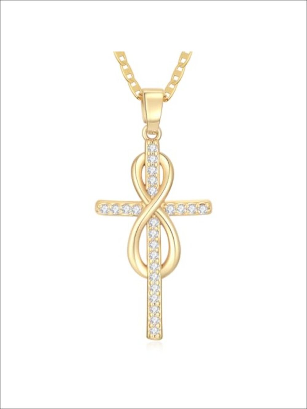 14K Gold Plated Cross Necklace - Twisted Infinity Open Loop Pendant - Women's